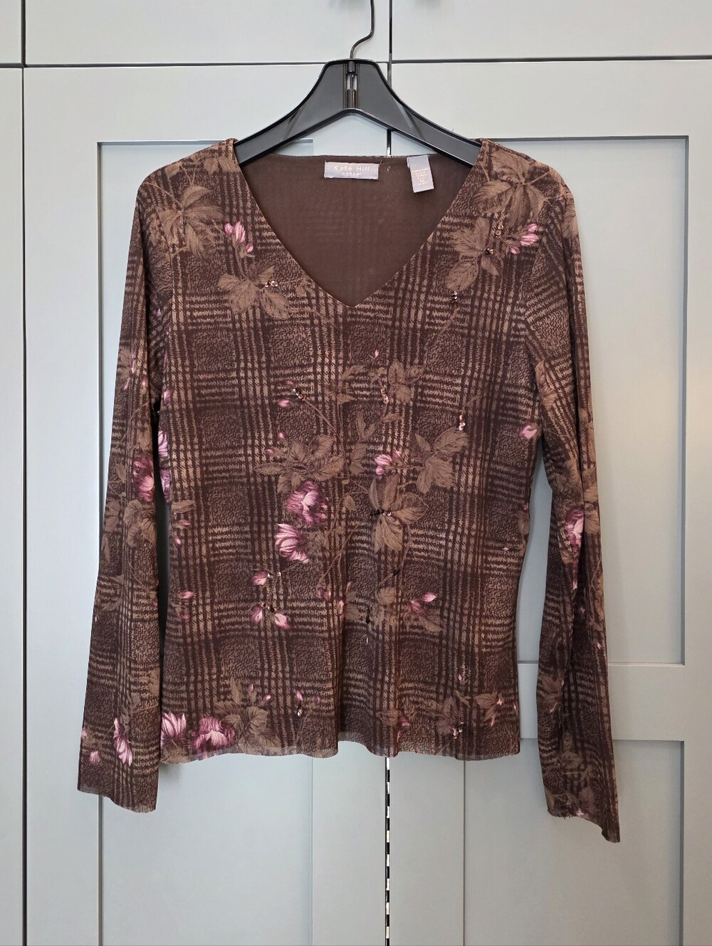 VTG Sz M Floral Artsy Sequin Embroidered Mesh Grunge 90s Phoebe Forest Fairy